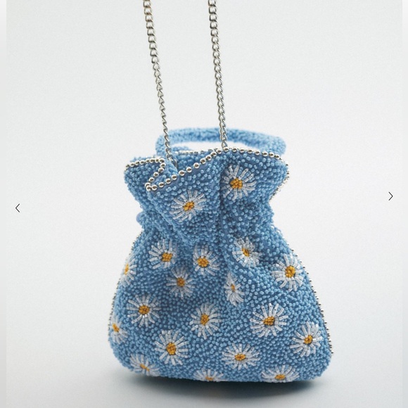 Zara NWT!!!! Daisy Mini Beaded Bucket Bag - Picture 6 of 13